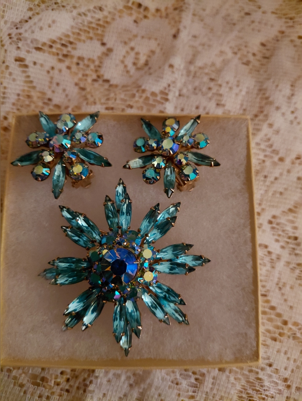 VTG Brooch Pin Blue Star Burst Arora Borealis Estate Costume Jewelry Regencycore